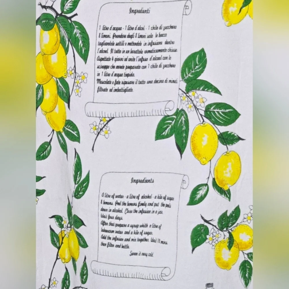 Made In Italy 100% Cotton Limoncello Recipe‎ Tea Towel